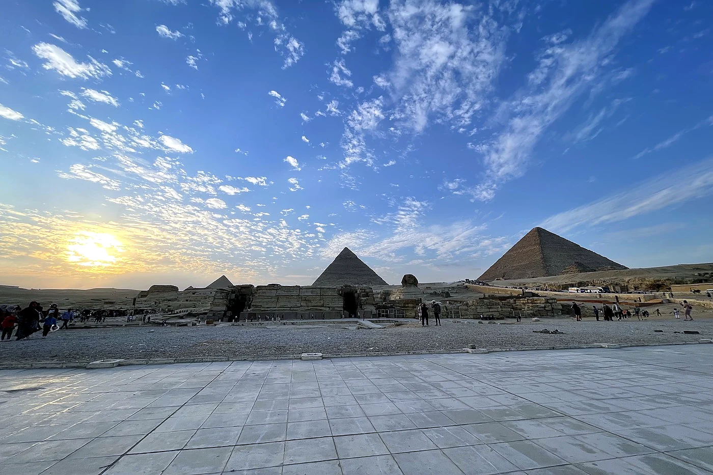 The Giza pyramids seen from the Grand Egyptian Museum